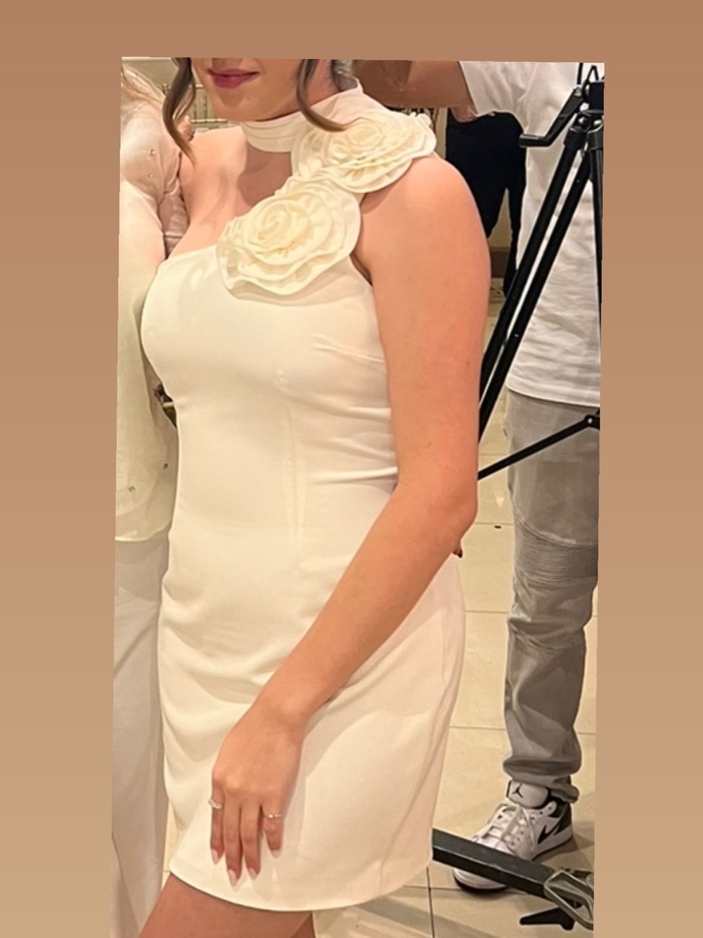 Minimalist White One-Shoulder Dress with Floral Applique